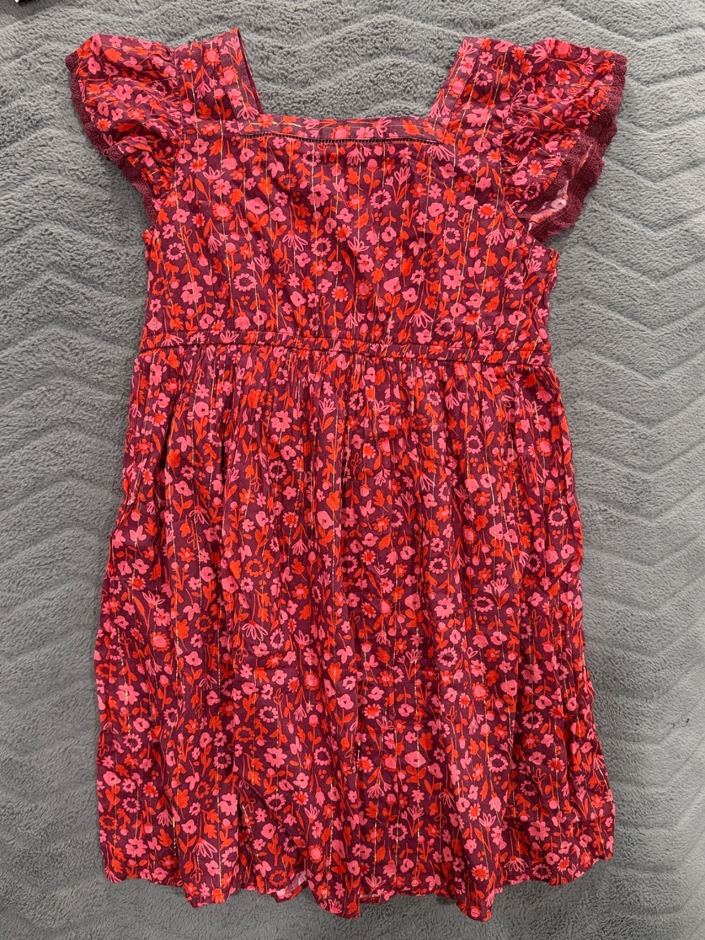 Cat & Jack Red and Pink Floral Square-Neck Dress 14/16